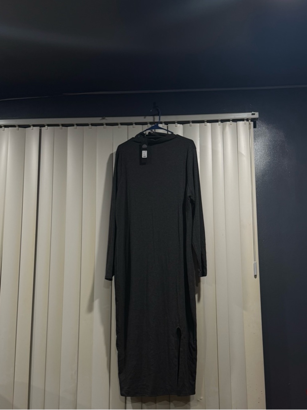 Long Sleeve Black Women's Midi Dress with Hood